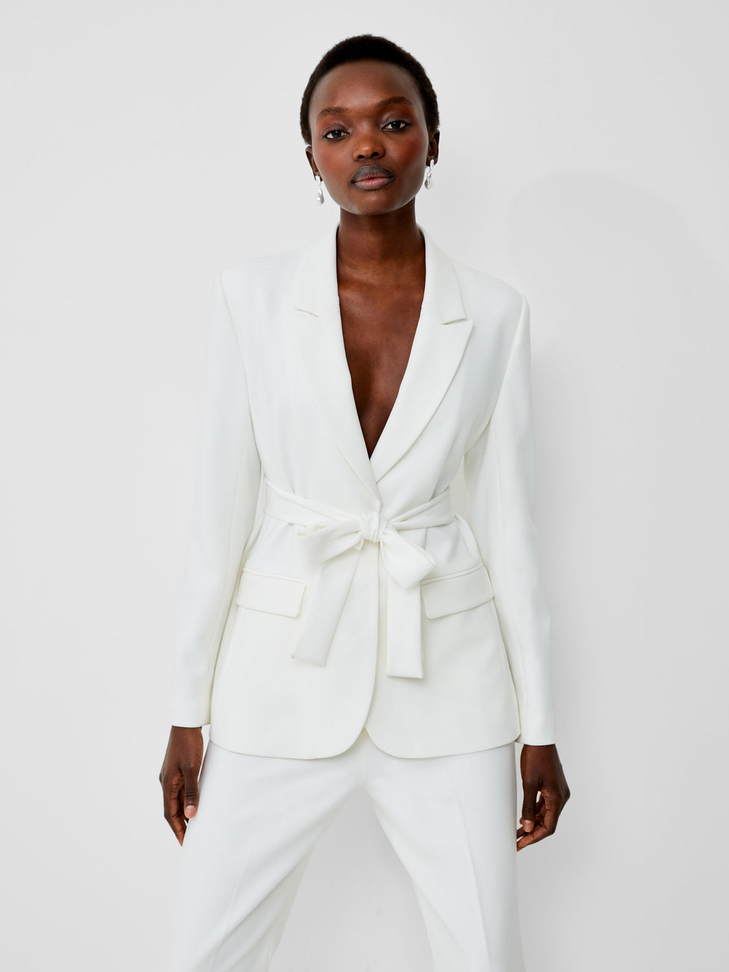 French Connection Whisper Belted Blazer In Summer White