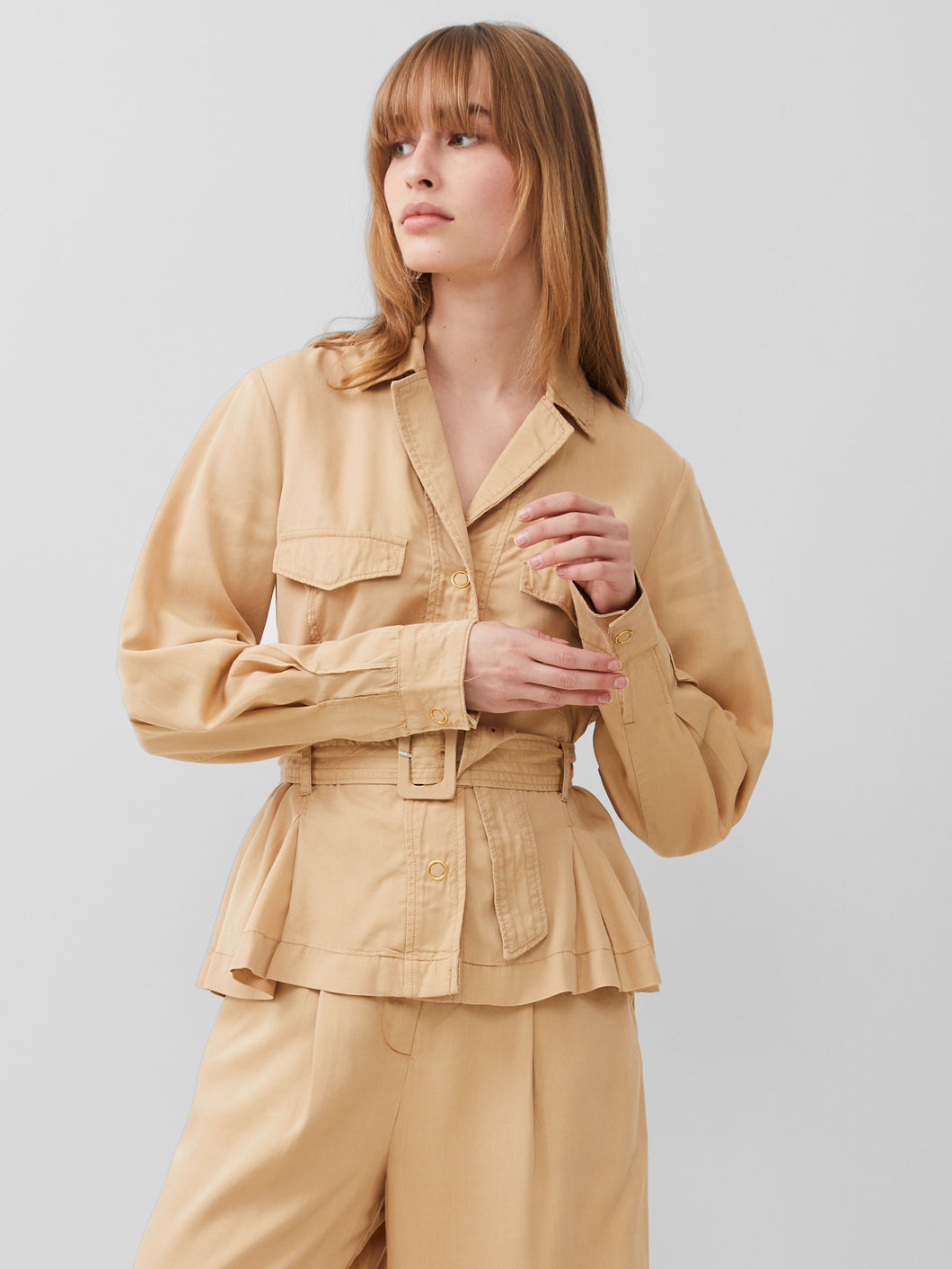 French Connection Elkie Twill Belted Jacket In Biscotti