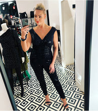 Load image into Gallery viewer, Cryshell Jumpsuit In Black Sequin

