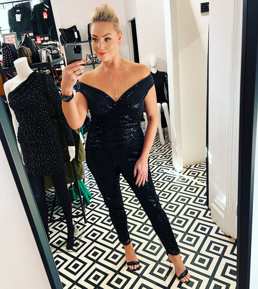 Cryshell Jumpsuit In Black Sequin