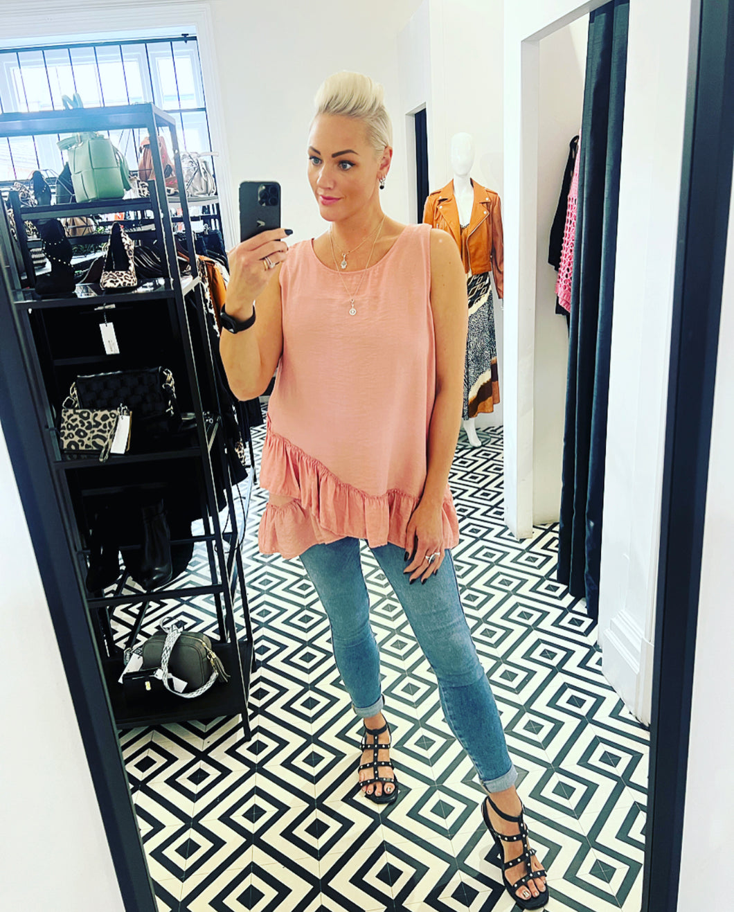 Ditsy Frill Top In Blush